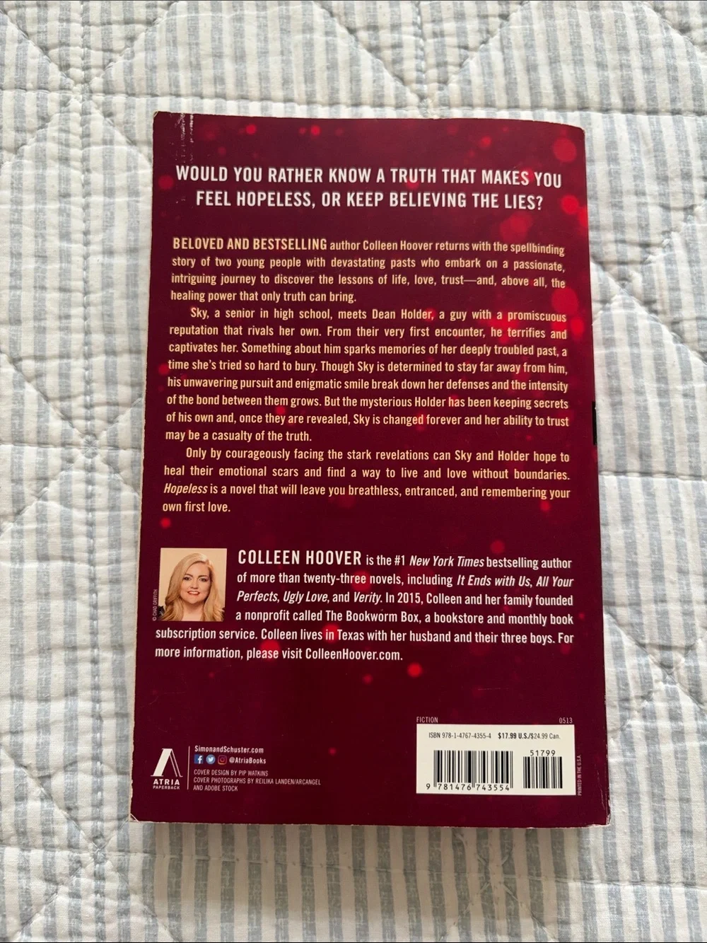 Hopeless Paperback Novel - Colleen Hoover